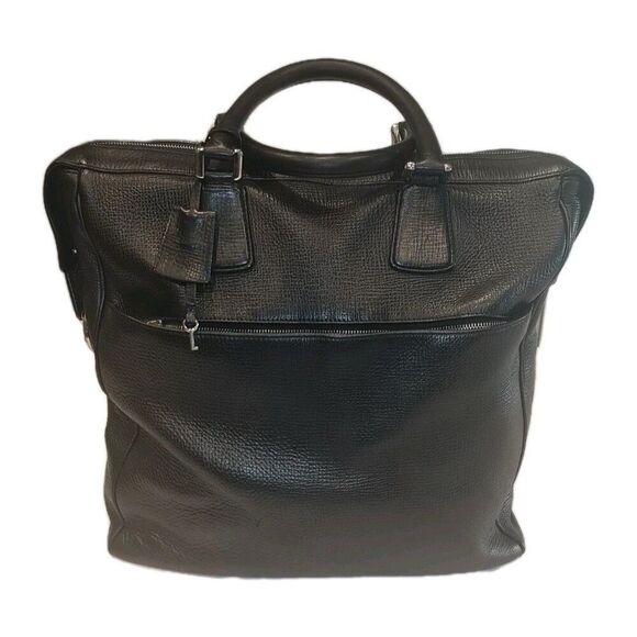 BALLY MIKAEL Black Textured Pebbled Leather Top Handles Tote Bag Medium Travel - Picture 1 of 16